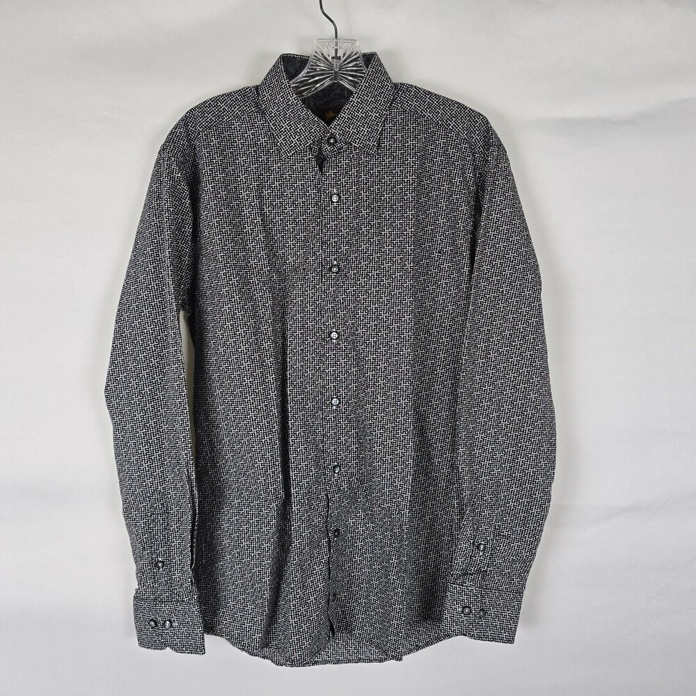 Ettore Button Down Shirt Men's S 37/38 Long Sleeve Collard Baumwolle Black White